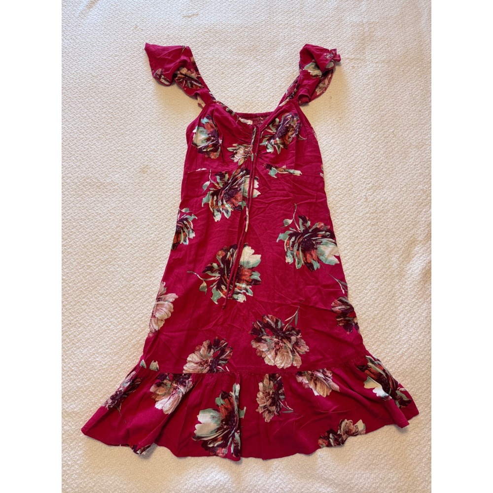Maurices Floral Ruffle Sleeve Mini Dress Berry Pink Magenta Smocked Back XS